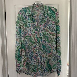 Paisley Print Blouse - Green and Pink
